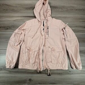 American Eagle Women's Utility Jacket S Pink Cargo Military Hooded Coat